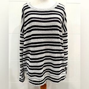 XL Liz Claiborne Black and White Striped Sweater